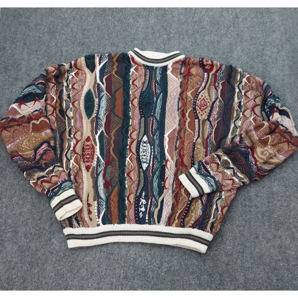 Vtg Cotton Traders Sweater Mens Large Multicolored Textured 90s  Biggie Cosby 3D